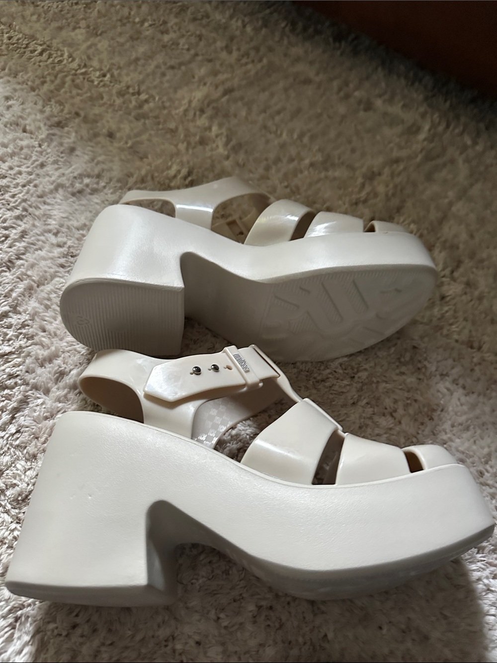 Melissa Cream Platform Jelly Caged Sandals - Picture 3 of 6